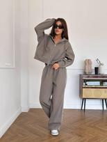 Amazon cross-border casual European and American suit women's long-sleeved zipper cardigan casual lace-up pants striped decorative two-piece set S