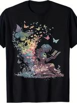 Watercolor Butterfly Fairy Reading Book Library Novel Read Books for Adults T-Sh L