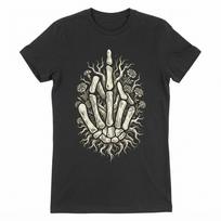 Vintage Skeleton Hand Middle Finger Skull Rude Halloween T-shirt Gift S