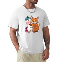 Unicorn And Fox Cute Hug Cuddle Animals Tshirt Streetwear Print Tee Shirt S