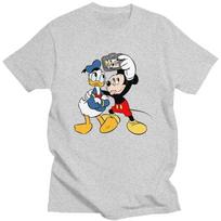 Mickey Mouse Donald Duck Minnie T Shirt for Men Pure Cotton Tshirt Graphic Tee Short Sleeve T-shirts Fitted Clothing Merch XL