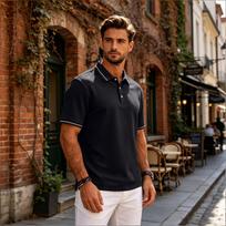 Men's Color Block Short Sleeve Shirt - Breathable Casual Top for Outdoor Wear (US Size) L