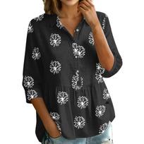 Women's Polka Dot Print Blouse - Button Down Front, Three-Quarter Sleeve, Loose Fit, Collared Shirt for and Casual Wear L