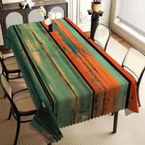 Stylish Retro Wood Tablecloth, Vibrant Green and Orange Distressed Wood Texture, Durable Fabric with Scalloped Hem, for Indoor 90x140cm