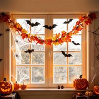 Inch Halloween Garland Decor with Artificial Pumpkin and Maple Leaves - for Mantel Cabinet One Size