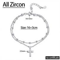 Serenity 2.5mm All Moissanite Cross Bracelet for Women Girl Gift S925 Silver Double Layer Hand Chain Plated 18K Jewelry 19cm