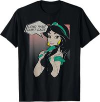 Fashion Casual Disney Aladdin Jasmine Long Hair Don't Care Comic Portrait T-Shirt S-4XL Summer XXXL