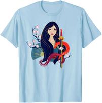 Hot Fashion Casual Disney Princess Mulan and Mushu Modern Art Deco Style T-Shirt S-4XL Four Seasons S