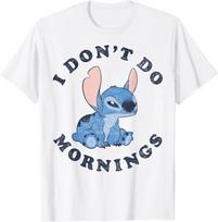 Hot Fashion Casual Disney Lilo & Stitch I Don't Do Mornings Distressed V2 T-Shirt S-4XL Summer XXXXL