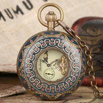 Luxury Pure Copper Mechanical Pocket Watch Men Antique Timepiece Gifts Pocket Chain Roman Numerals Tourbillon Mechanism Clock bronza