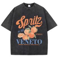 Orange Fruit Printed Washed T-shirt for Men Cotton T-shirt with Holes Round Neck Comfortable Top for Summer S