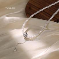 Fine Jewelry 925 Silver Pearl Chain Necklace Women 925 Sterling Silver Tassel Pearl Necklace Jewelry
