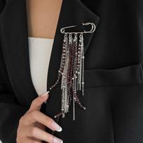 European and American Cross-Border Hip-Hop Ins-Style Alloy Plated Crystal Bead Tassel Chain Brooch Designer Suit Pin Accessory