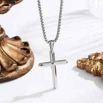 Cross-border Explosions Stainless Steel Gold-plated Sporty Cross Necklace Unisex Retro Faith Pendant Chain body-square pearl 60cm