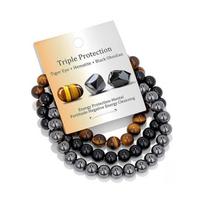 Cross-border Hot Sale Natural Amethyst Black Obsidian  Eye Lapis Lazuli Beaded Elastic Bracelet  Gift Stress Relief