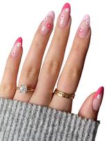 Secret Lives Glossy Reusable Artificial Press on Nails Designer Artifical Nail Extension Translucent Pink Color with Flower Design 24 Pieces Set with