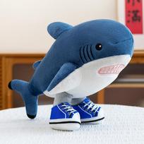 New Shanhaijing shark doll wearing shoes plush toy fish doll funny birthday gift 30cm/0.12kg blue