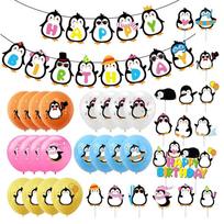 Blue Happy Birthday Penguin Banner Pink Cake Topper Penguin Party Supplies Penguin Balloons  Boy