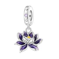 Panpoki Copper Purple Water Lily Flower Pendant Genuine Bracelets Charm Jewellery Party Bead DoItYourself Trendy Gift