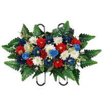 Dirbtinė Atminimo dienos gėlė kapinėms, atspari UV spinduliams, raudona, balta, mėlyna patriotinė laukinių gėlių puokštė, veteranų dienos kapavietės antkapio puošybai beige