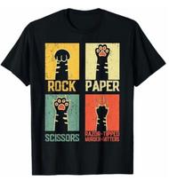 Cute Cat Paw T-Shirt Korean Versatile Fashion Retro Rock Paper Scissor Cat T-Shirt Funny Mittens Graphic Casual Short Sleeve Tee S įvairiaspalvis