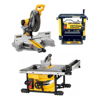 DWS780XPS DeWALT 305 mm slankus skersinis pjūklas + DWE7485 išilginio pjovimo staklės + DW733 reismusinės obliavimo staklės