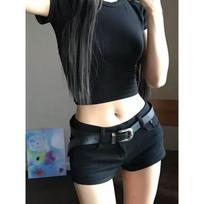 Women's Low Rise Denim Shorts Skinny Fit Hot Pants Stretchy Zipper Solid Black Jean Shorts American Y2K Summer Casual Bottoms XS