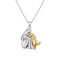 Fashion Cute Puppy Hug Pendant Necklace, 45cm+5cm Extension Chain, Animal Dog Jewelry for Women One Size