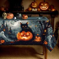 Halloween Happy Rectangle Tablecloth for Table Decor Holiday Party Reusable Indoor Outdoor Table Cloth Halloween Decorations 90x140cm
