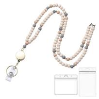 Retractable Wood Beaded Lanyard Natural Wood Bead Bead Teacher Lanyard  Cruise Ship Grey Retractable