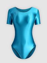Aukščiausios kokybės suaugusiųjų ritminės gimnastikos triko Joga Bodysuit - Šilkinis Lygus Blizgus Šokio Apranga Pusiau Viršus Standard S ežero mėlyna spalva