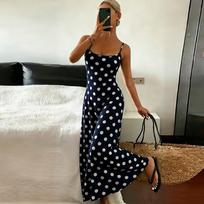 Women's Polka Dot Print Fitted Dress, Elegant Spring Summer Short Sleeve Midi Dress for Casual, , and Party, Slim Fit, Soft Fabric L
