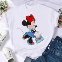 Disney Cartoon Women Minnie Mickey Mouse Print T Shirt Leopard Bow Summer Kawaii Clothing Tops Hippie Ladies T-Shirt Gift S