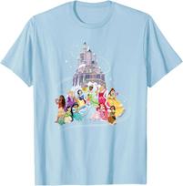 Hot Fashion Casual Disney Princess Sparkle Squad Christmas Holiday Castle T-Shirt S-4XL Four Seasons L