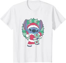 Hot Fashion Casual Disney Lilo & Stitch Christmas Santa Claus Stitch Portrait T-Shirt S-4XL Summer XXXXL