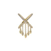 Gold Plated Micro Paved CZ Women Finger Jewelry Tear Drop CZ Tassel Chain Cross Ring ring&6