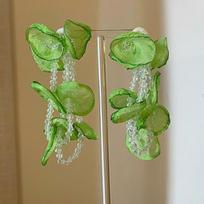 Mori Small Fresh Green Tulle Flower Beaded Fairy Stud Earrings Ins Style Sweet Smart Versatile Summer Women Pierced Jewelry