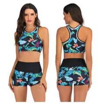 New Split Flat Angle Bikini European and American Sports Vest Women's Swimsuit Conservative High Waist Swimsuit M