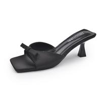 Hot Selling  Heeled Sandals Shoes Square Toe Butterfly-Knot Slippers Flat Rubber Flip Flops Luxury Slides Black Designer High 35