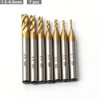 7 vnt./11 vnt. Frezos 4 briaunų Titano danga HSS Galinė freza Rinkinys 1,5-10 mm CNC Frezavimo antgalis Medžio Plieno Frezavimui 1.5-6mm(7pcs)
