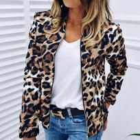 Spring/Autumn Women's Baseball Jacket Fashion Leopard Loose Stand-Collar Zip-Up Cardigan Coat M gray