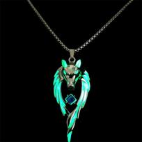 Glow in the Dark Wolf Head Pendant Necklace for Men Women Hip Hop Punk Party Trendy Jewelry Gift