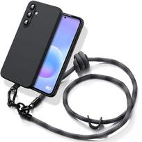 Coque pour Samsung Galaxy A57 5G, Silicone Liquide Noir Anti-Rayures avec Cordon Détachable Gris