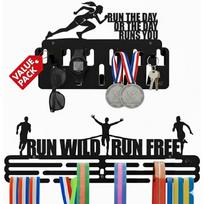 Women's Running Medal Hanger Set 2 Steel Wall Mount Display Rack for Medals Ribbons Trophies Sports Honor Storage Female Runners Home Decor Gift