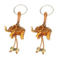 2Pcs Elephant Carving Lucky Pendant Keychain Key Ring Evil Defends Decor Gift