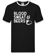 Blood Sweat And Beers - Mens Ringer - Rugby Player Love Nations Six 6 XS