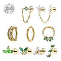 ASTM F136 Titanium Chain Nose Nail Internally Threaded Green CZ Labret Cartilage Helix Flat Back Stud Piercing Jewelry 1 pcs