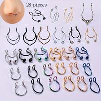 Stylish and Personalized Antler-shaped Stainless Steel Nose Ring Set, Unisex, Adjustable Non-piercing Jewelry Universal style&28-piece set
