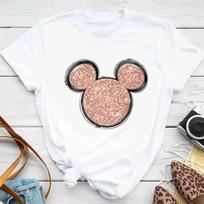 Summer Disney Minne Mouse Head Print Cotton T-Shirt Women's Designer Clothing Aesthetic Fashion Disney T-Shirt Tops T-Shirt S