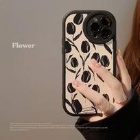 Black Shell For Iphone 14 Plus 11 12 Promax 13 Pro Max Cute Flower Tulips Relif 3d Leather Soft Silicone Shockproof Phone Case For iphone 14promax